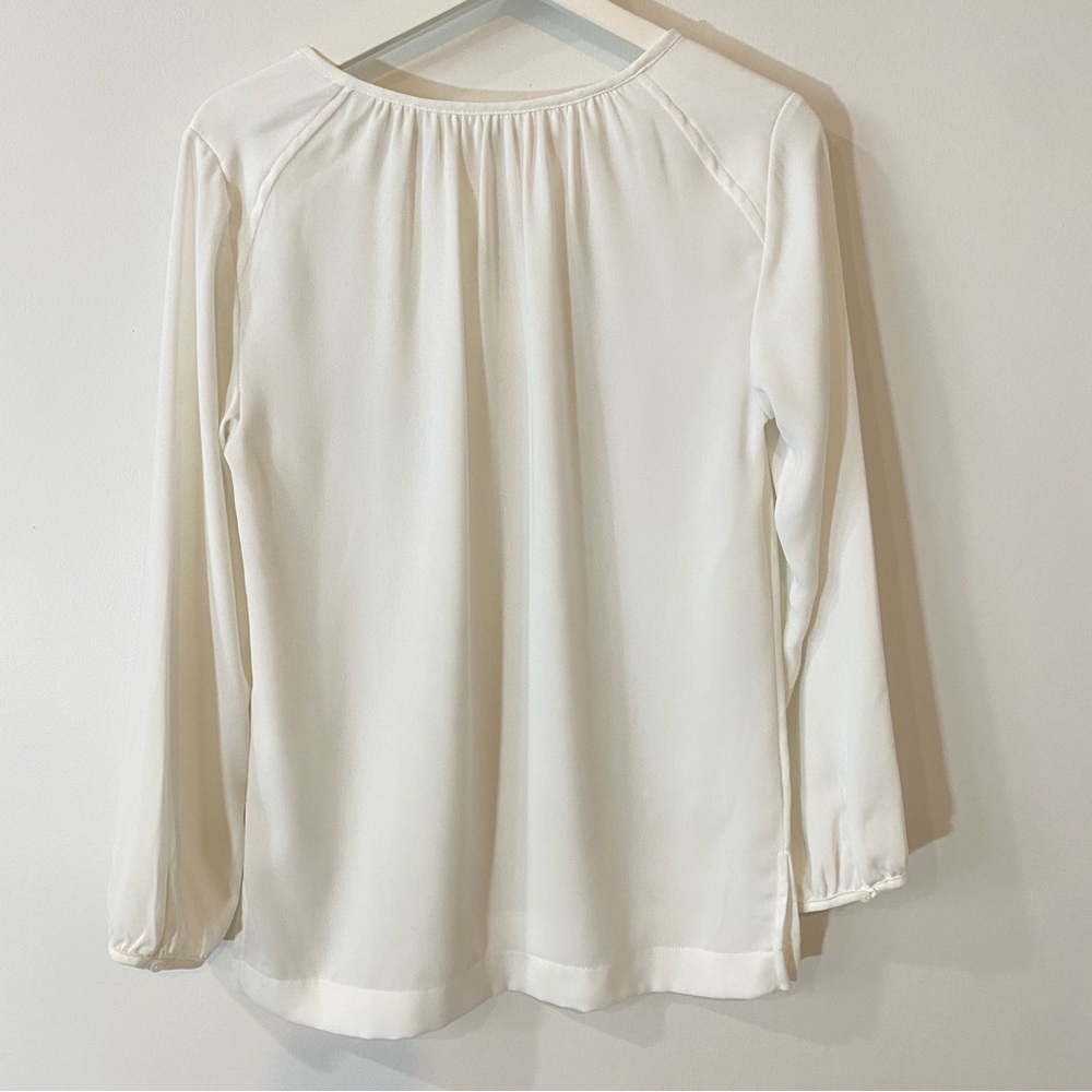 Long Sleeved Creped Peasant Blouse in White